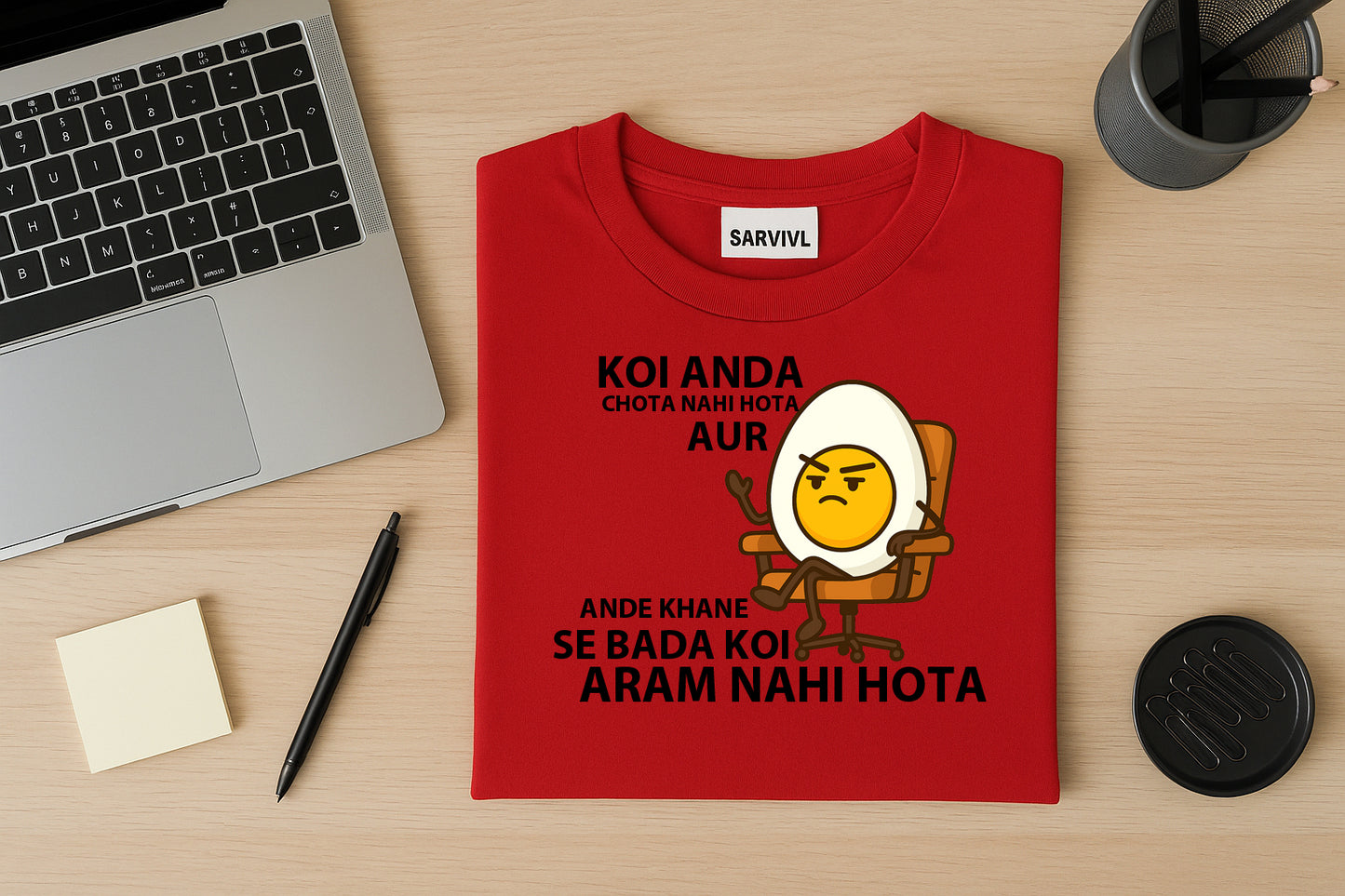 Sarvivl 100% Premium Cotton T-Shirt – “Koi Anda Chota Nahi Hota” Black Edition