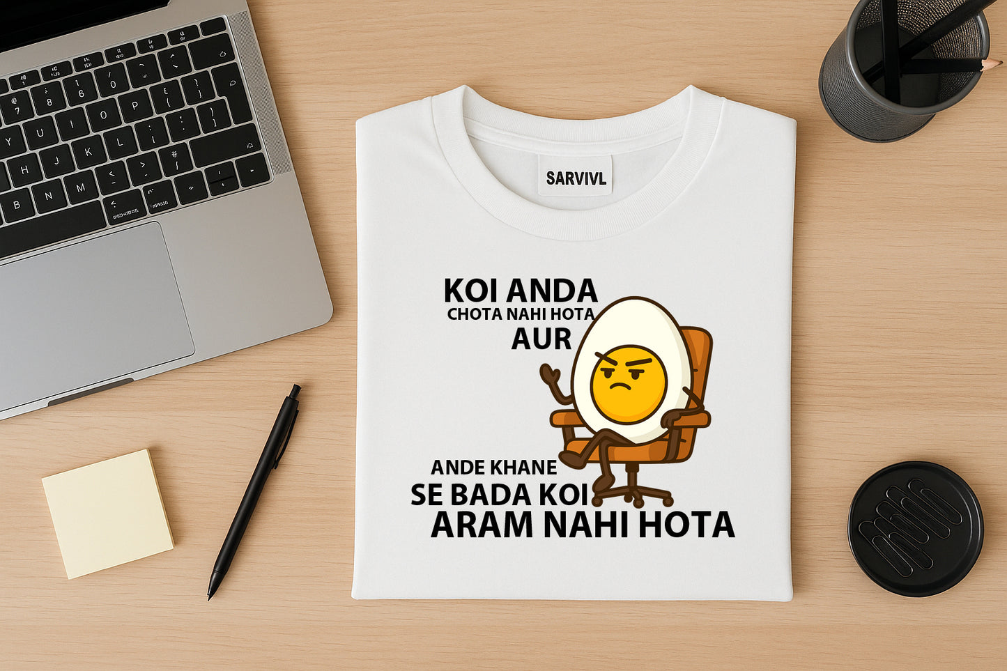 Sarvivl 100% Premium Cotton T-Shirt – “Koi Anda Chota Nahi Hota” Black Edition